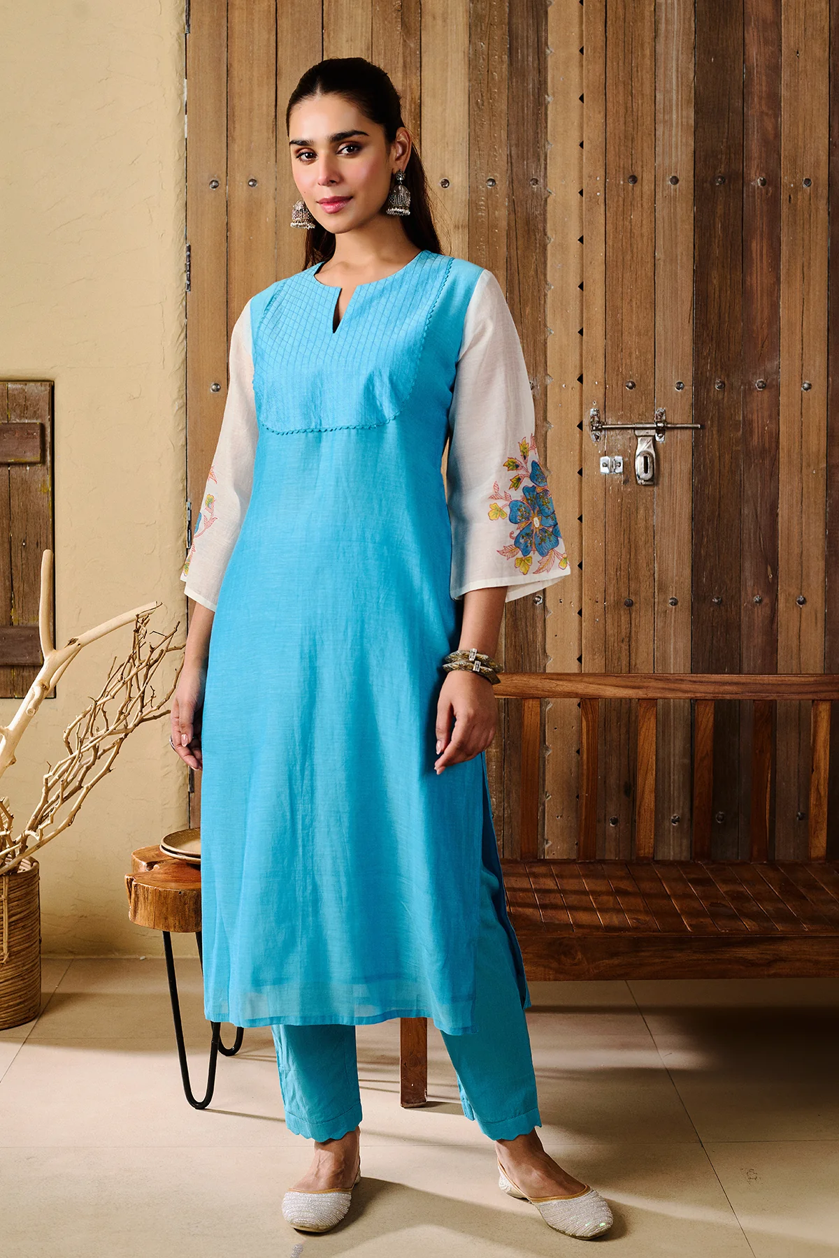 Akshara Blue Chanderi Set of 3 - Image 3