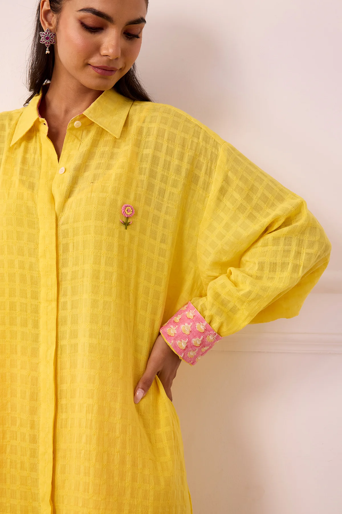 Ambarsariya Yellow Long Shirt & Pant with Slip Set of 2 - Image 5