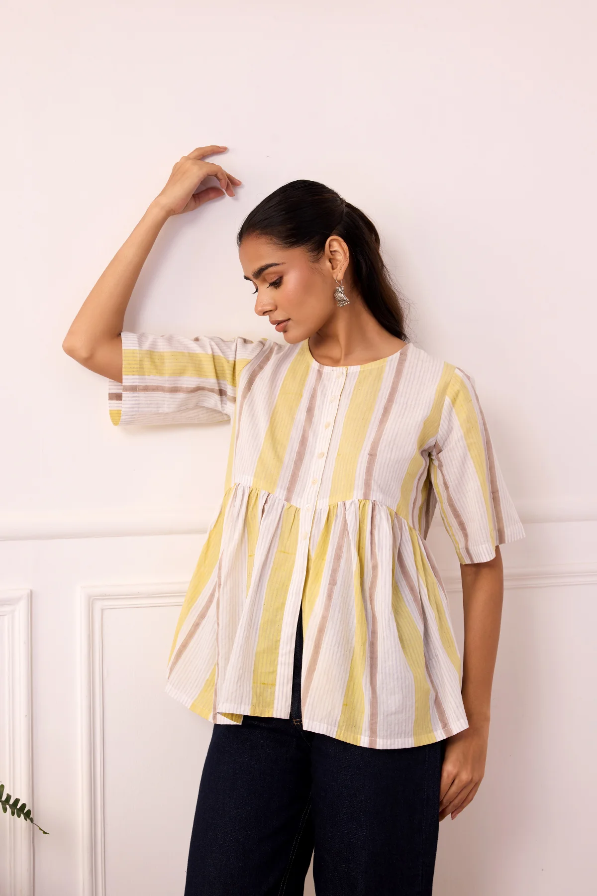 Ambarsariya White & Yellow Cotton Top - Image 3