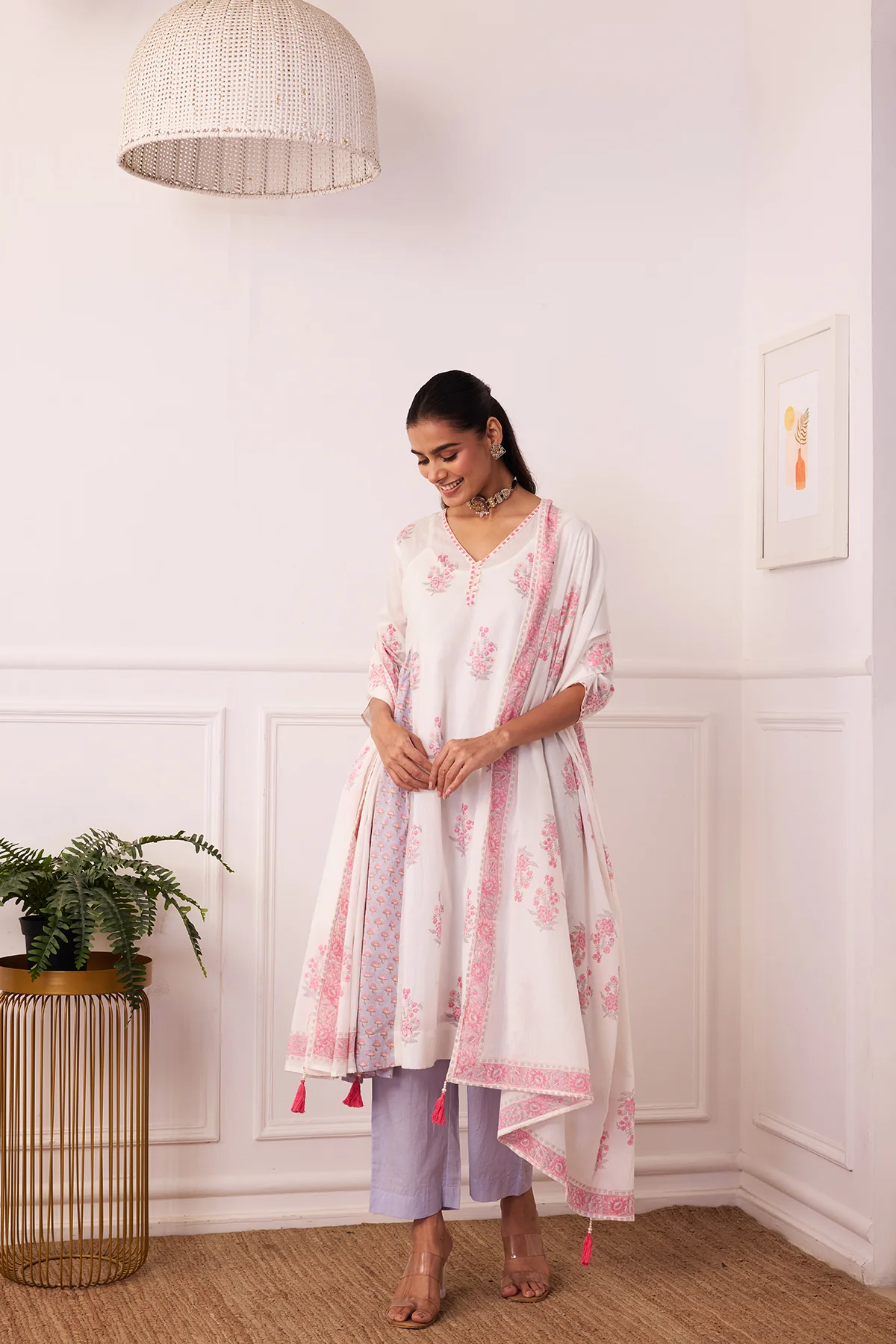 Ambarsariya White & Purple A-Line Suit Set of 3 - Image 5