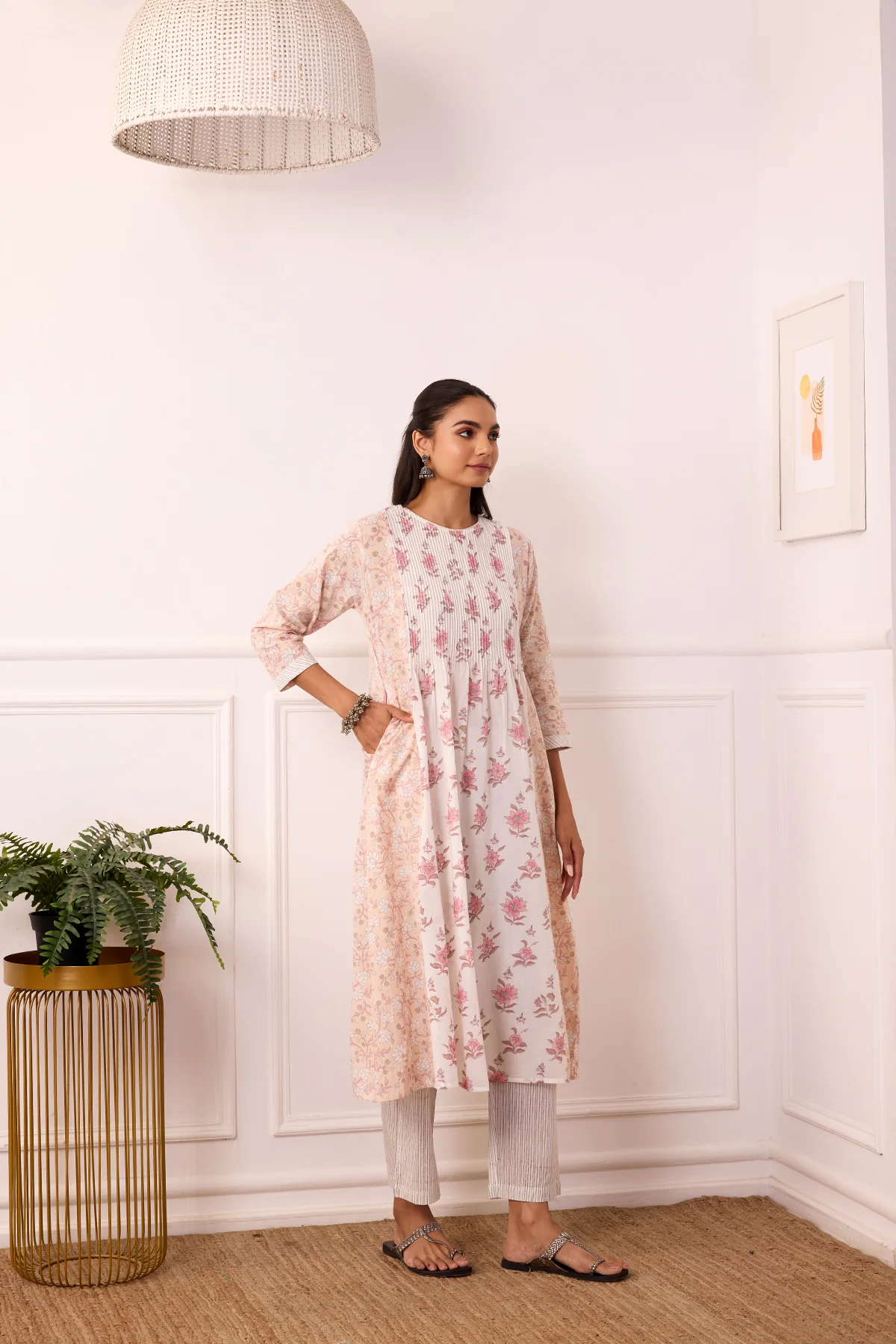Ambarsariya Peach A-LIne Kurta & Pant Set of 2 - Image 4