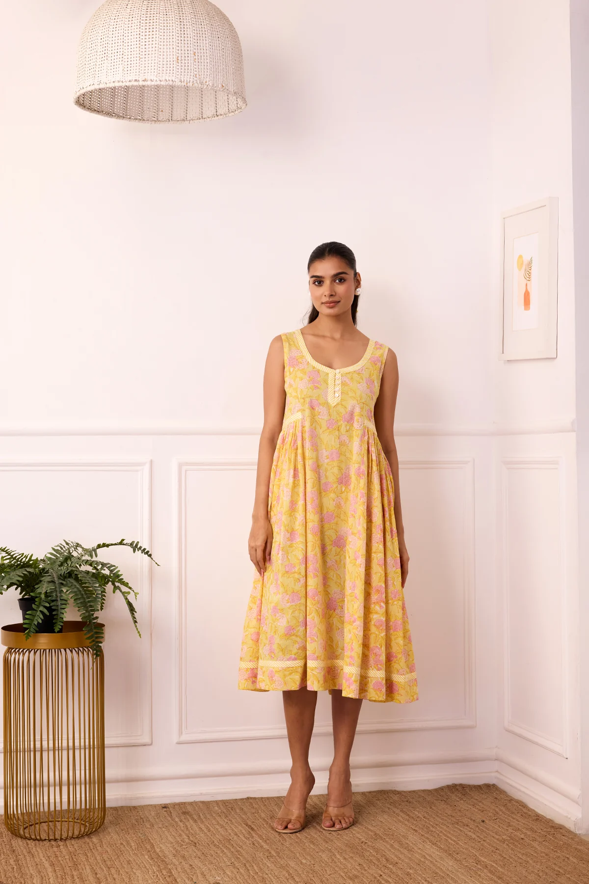 Ambarsariya Yellow Sleeve Less Dress - Image 3