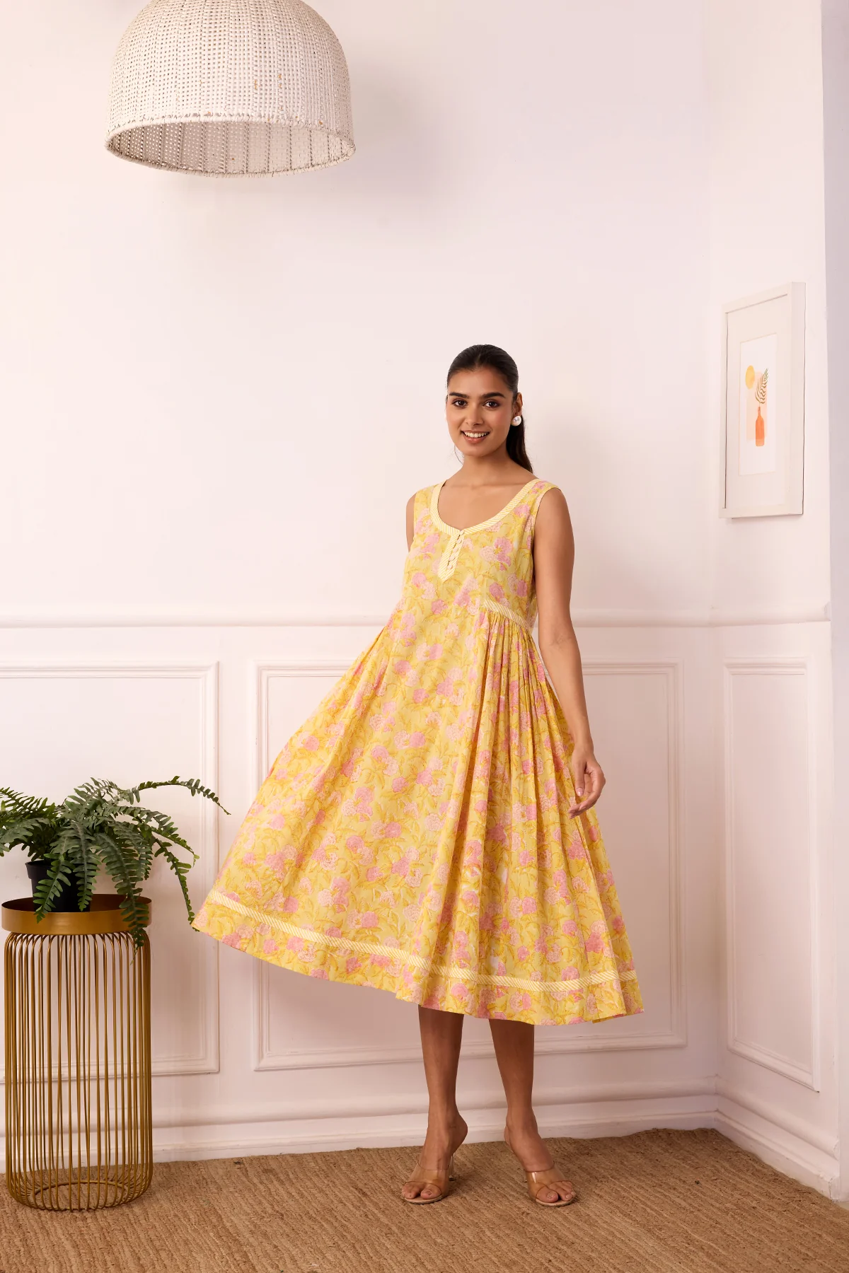 Ambarsariya Yellow Sleeve Less Dress - Image 4