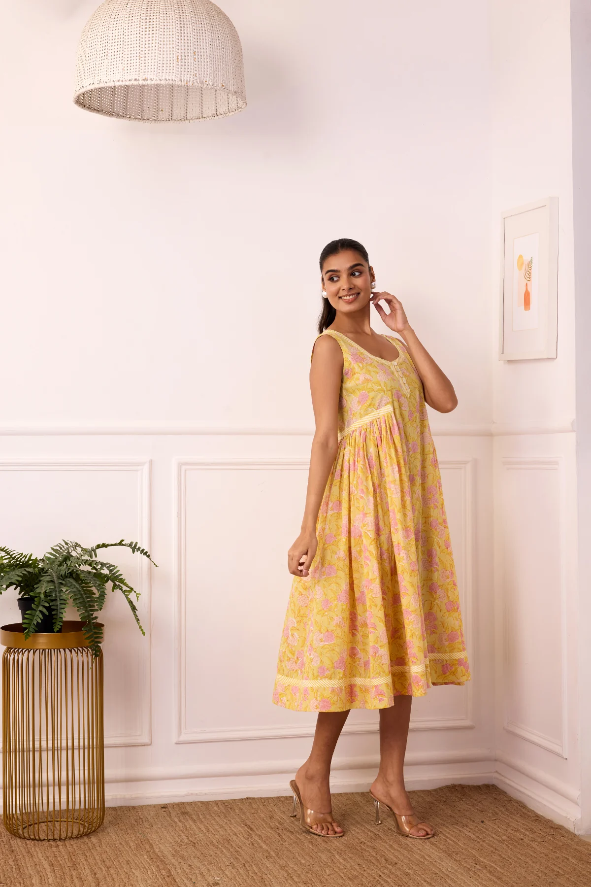 Ambarsariya Yellow Sleeve Less Dress - Image 5
