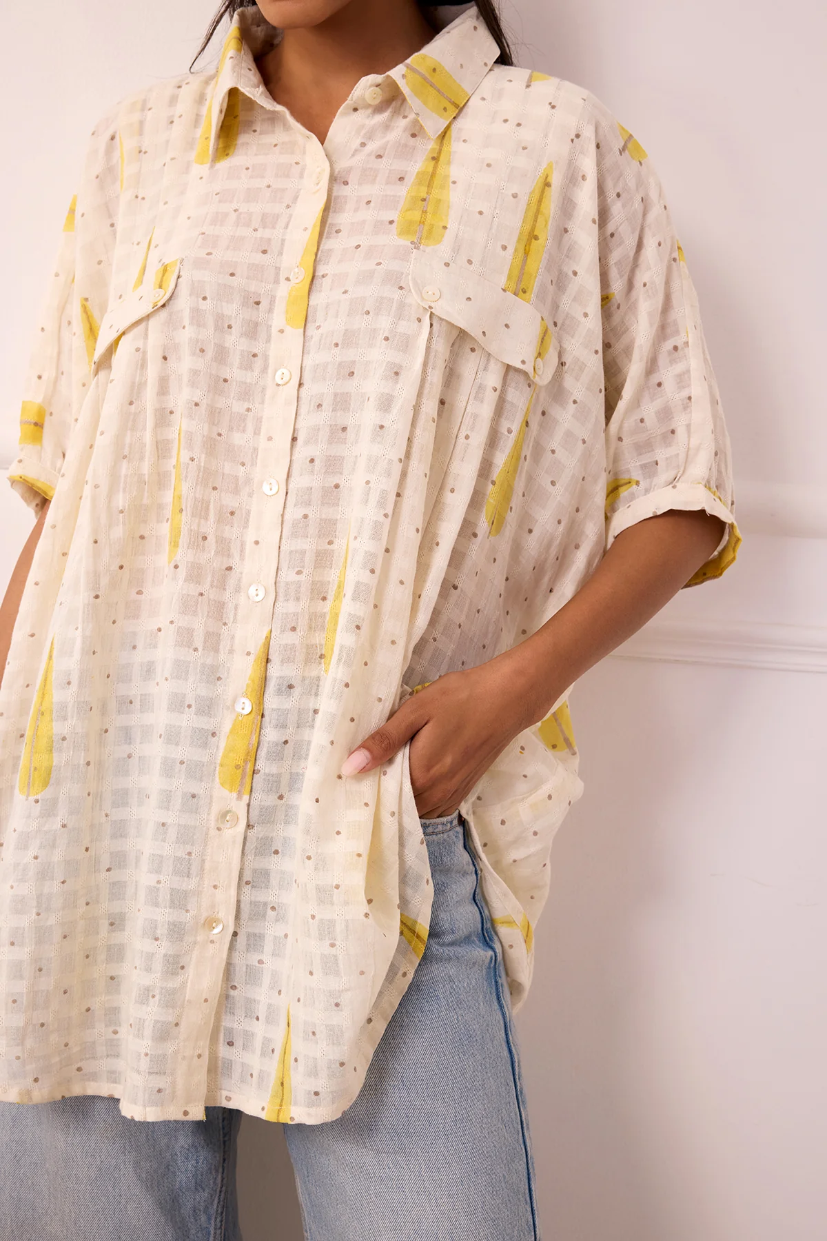 Ambarsariya Off White Cotton Dobby Top - Image 4