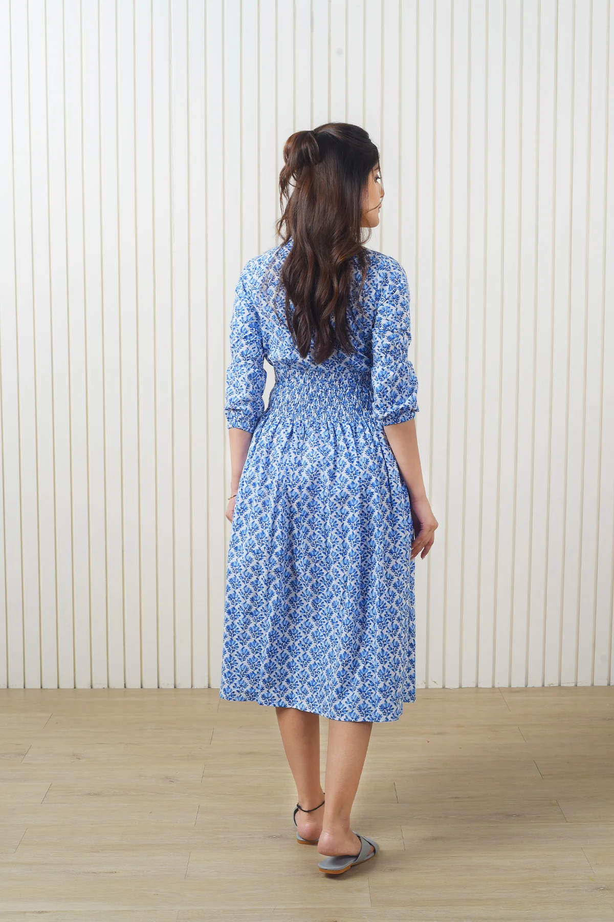 Blue Block Printed Dress - Image 6