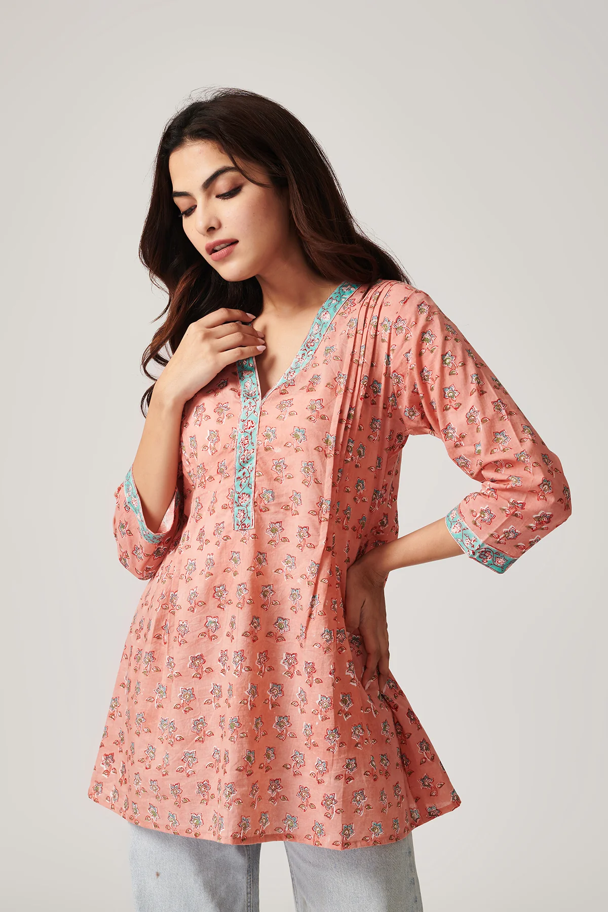 Bahar Peach Block Printed Top - Image 3