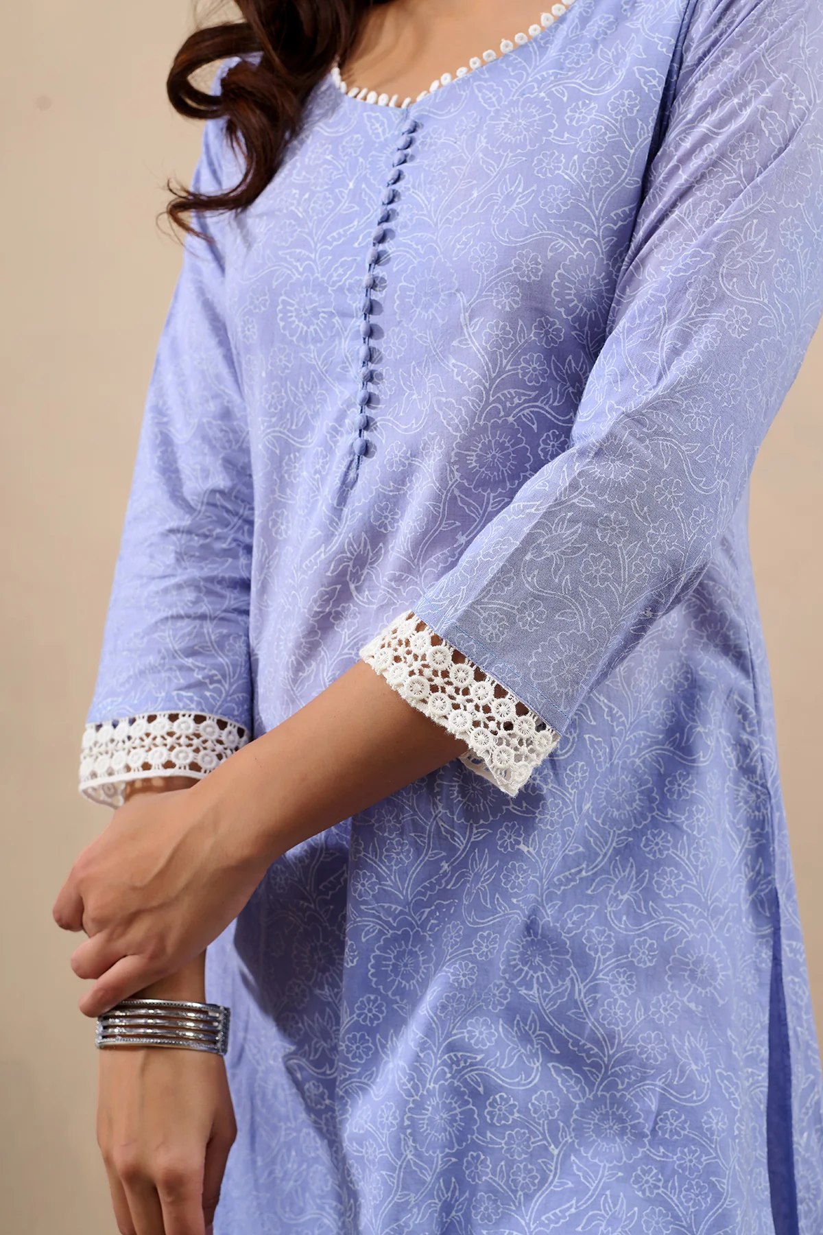 Hoor Sky Blue Straight Kurta with pant and Dupatta - 3 pcs Set - Image 4