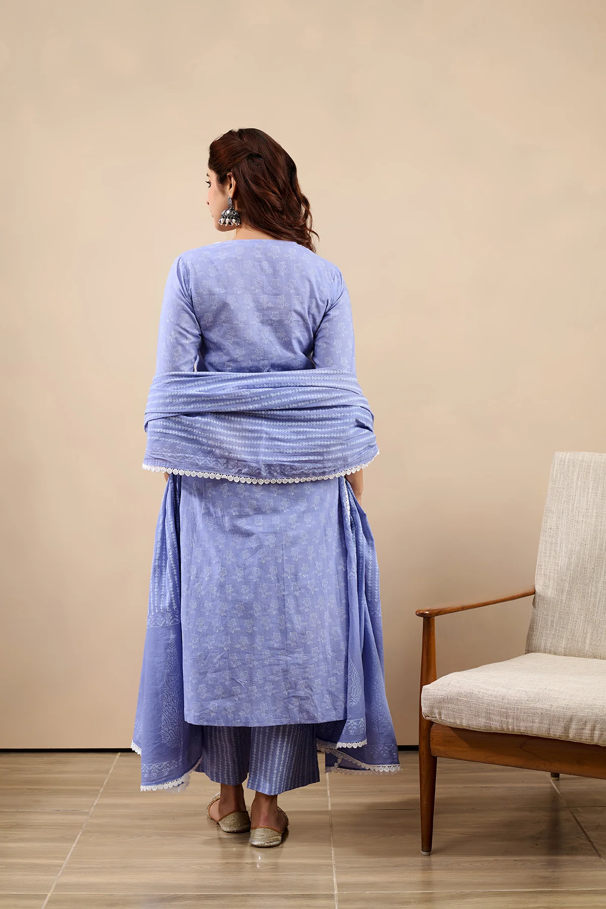 Hoor Sky Blue A-Line Kurta with pant and Dupatta - 3 pcs Set - Image 3