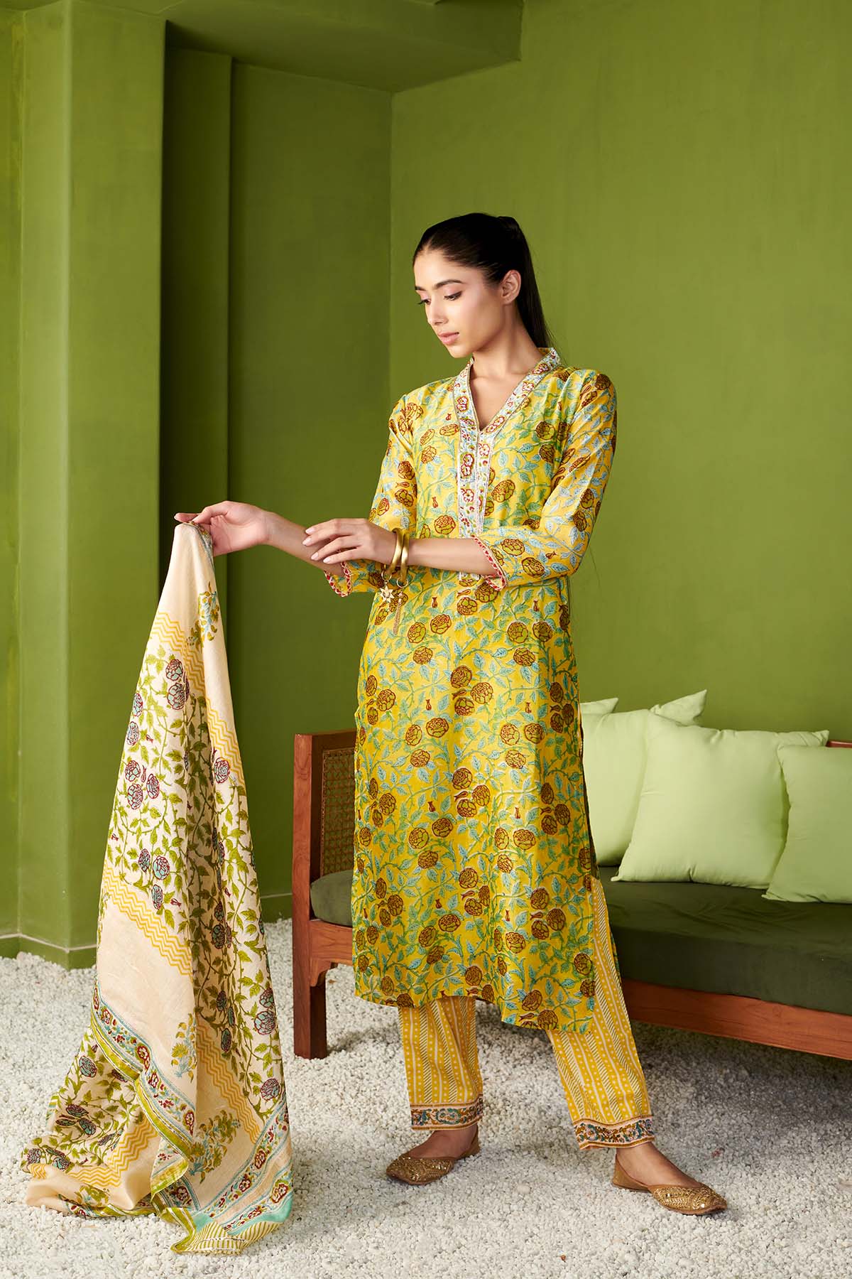 JASHN 2.O YELLOW CHANDERI KURTA SET OF 3 - Image 3