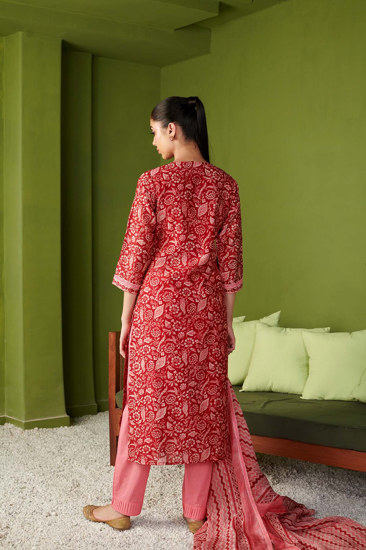 JASHN 2.O RED CHANDERI KURTA SET OF 3 - Image 5