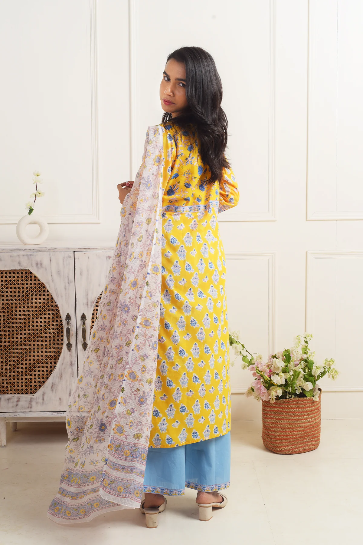 Madhuvan Yellow Cotton Kurta Set of 3 - Image 3