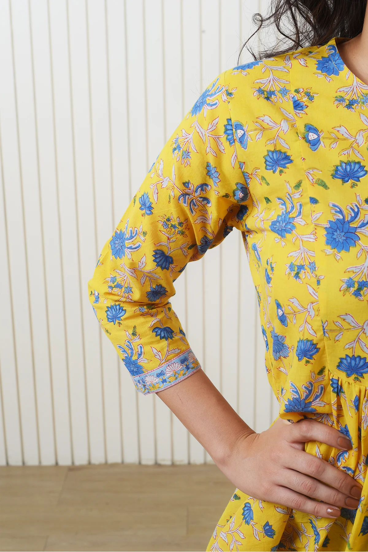 Madhuvan Yellow Jaal Cotton Short Kurti - Image 3