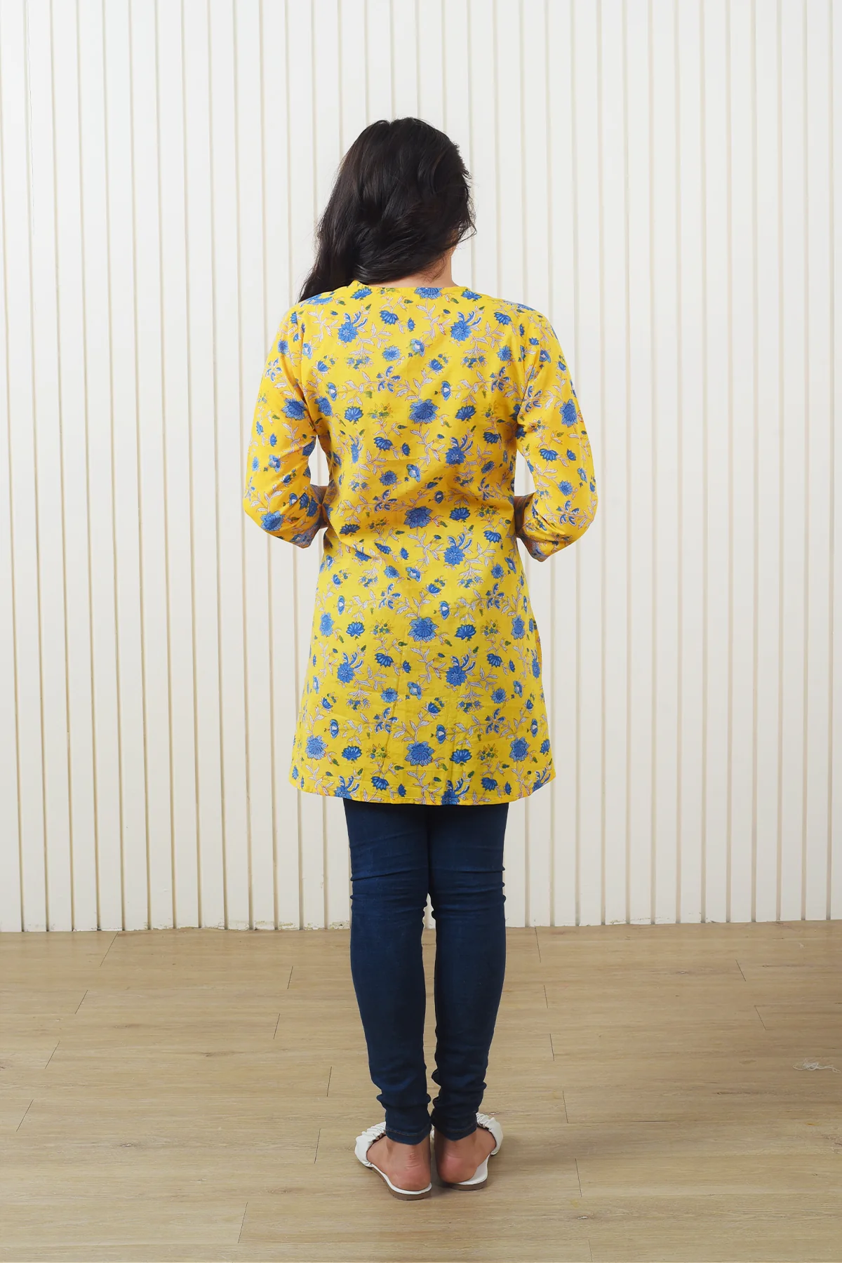 Madhuvan Yellow Jaal Cotton Short Kurti - Image 6