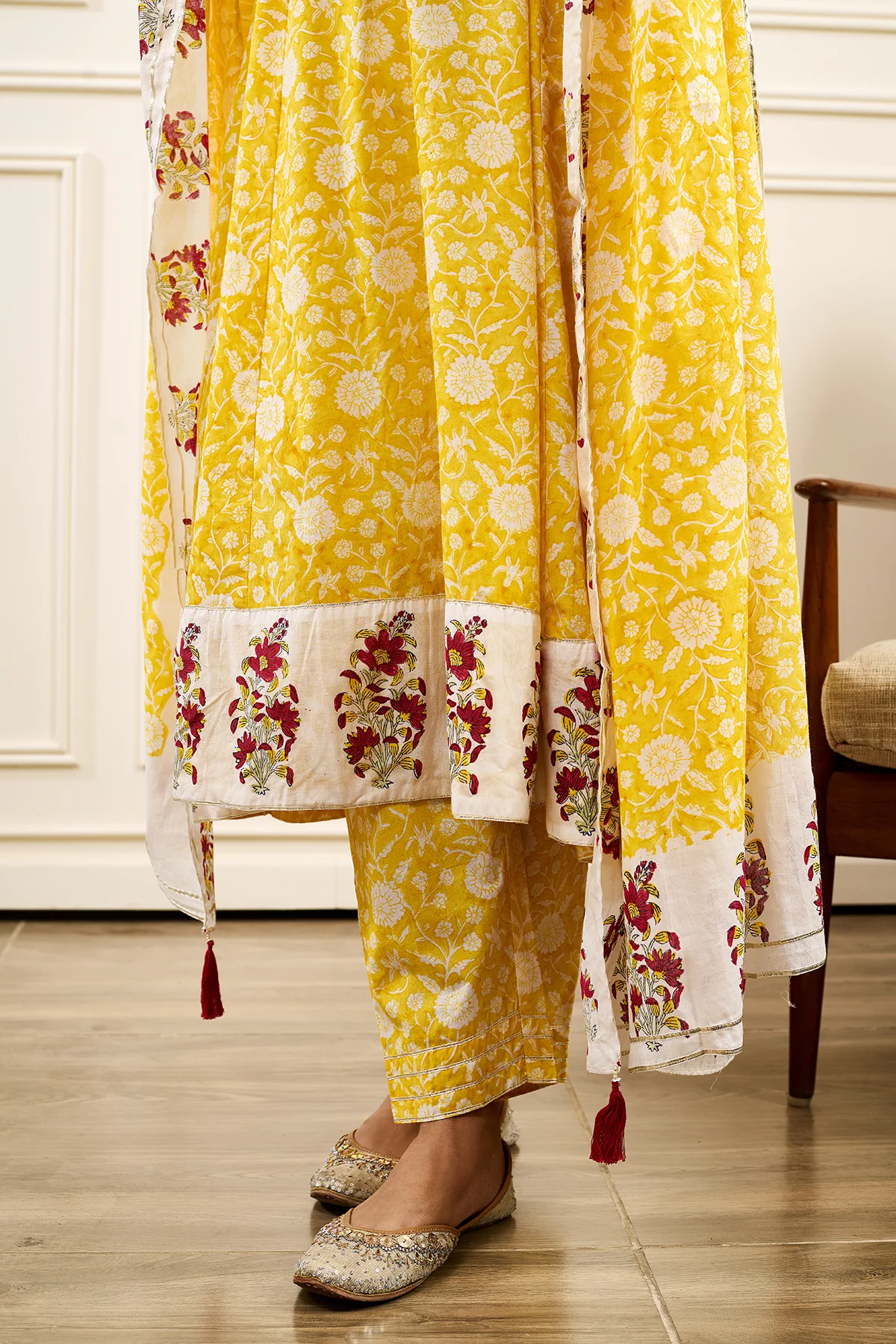 Roohi Yellow A-line Kurta with Pant and Dupatta- Set of 3 - Image 6