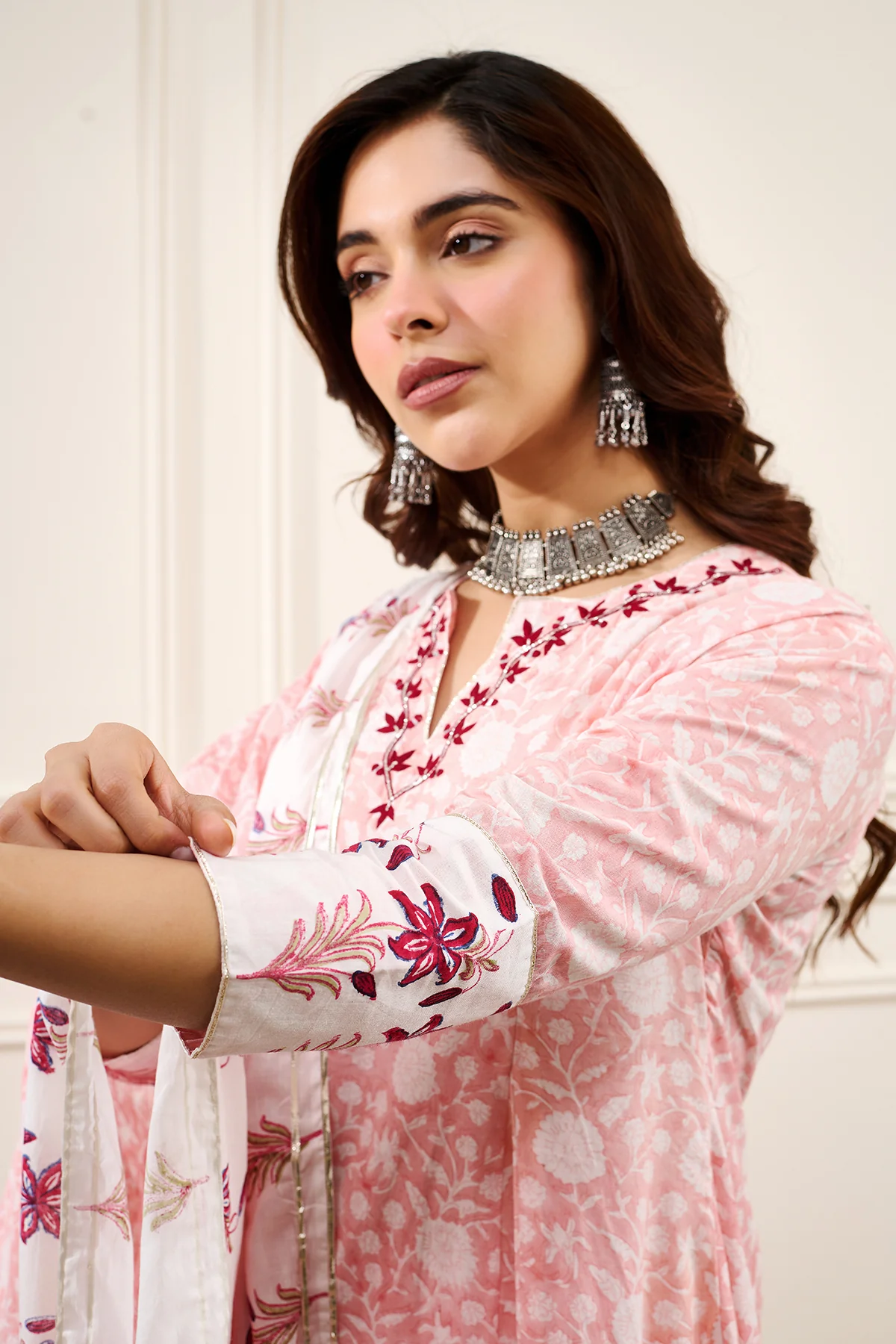 Roohi Peach A-line Kurta with Pant and Dupatta- Set of 3 - Image 5