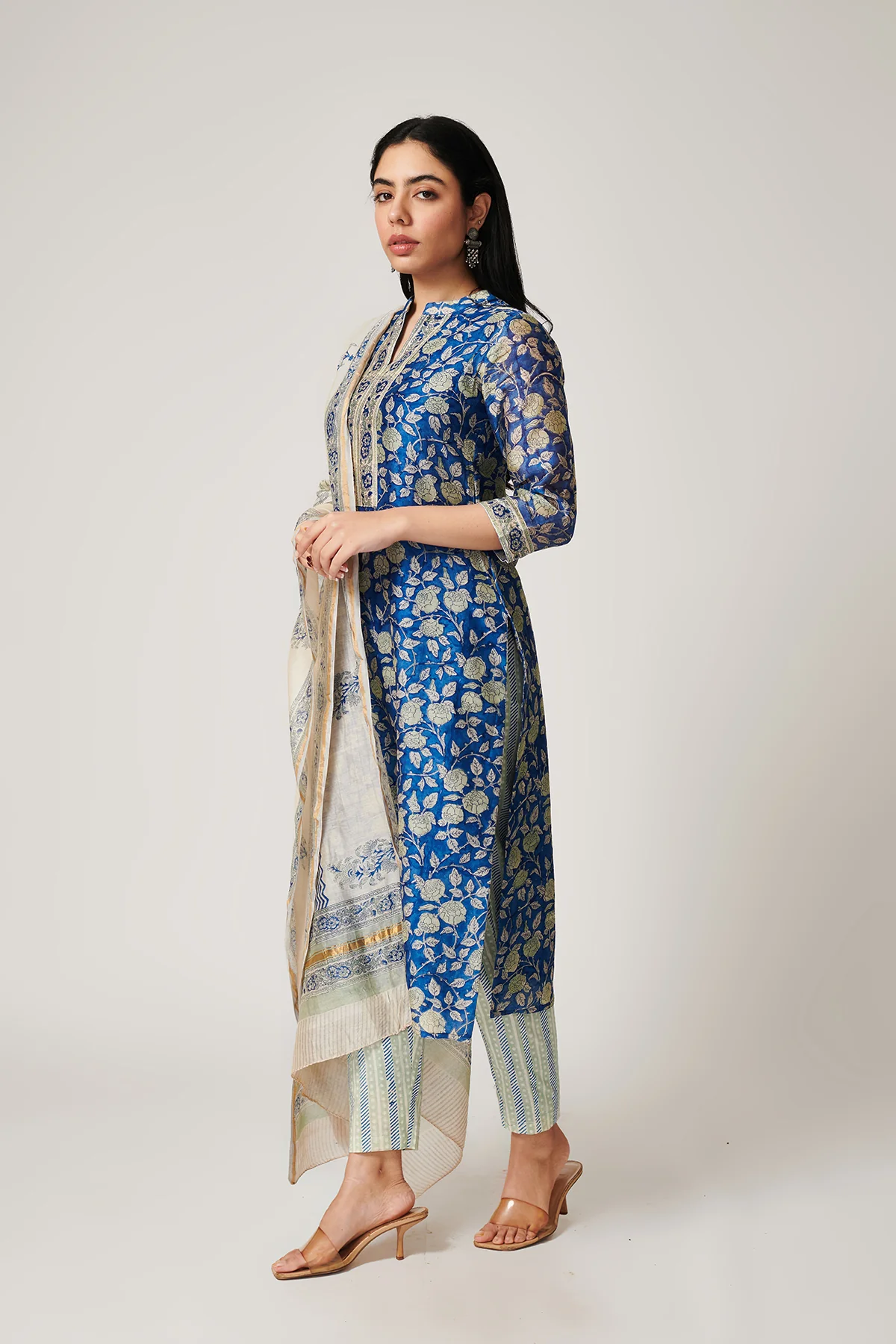 Firdaus Blue Chanderi Kurta Set of 3 - Image 3