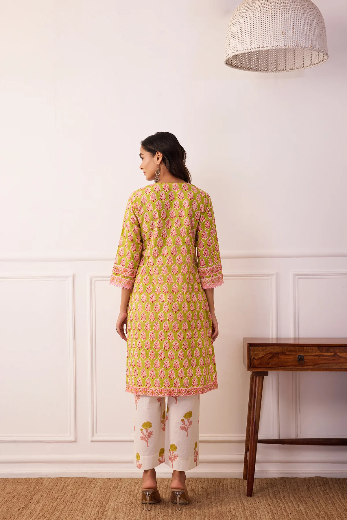 Gul-Posh White & Green Cotton Suit Set of 3 - Image 6
