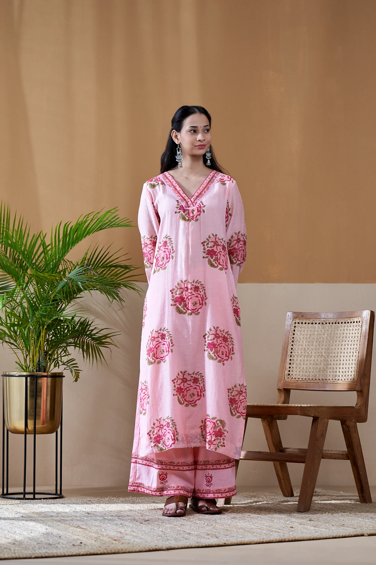 Gulab Pink Chanderi Mulmul Kurta Set of 2