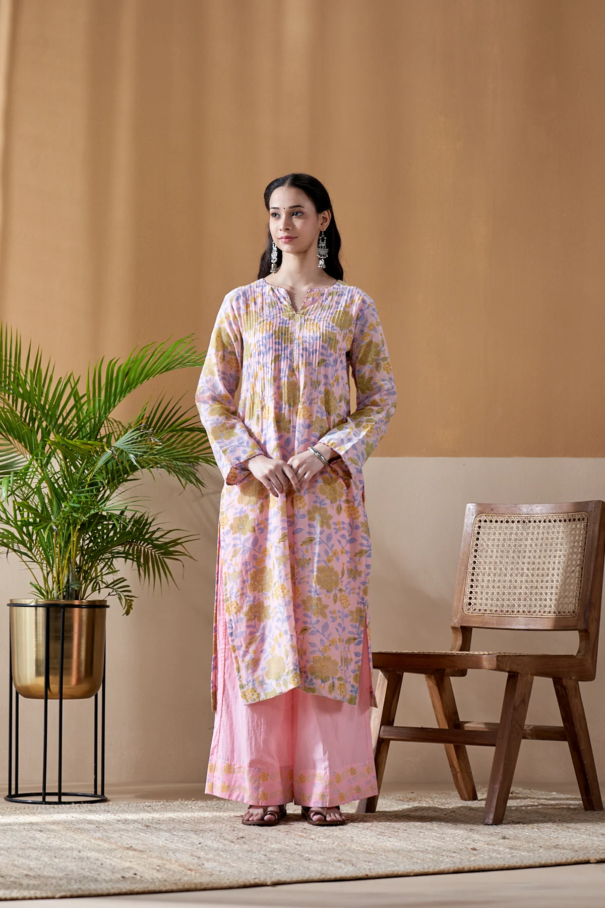Gulab Pink Jaal Chanderi Mulmul Suit Set of 3 - Image 3