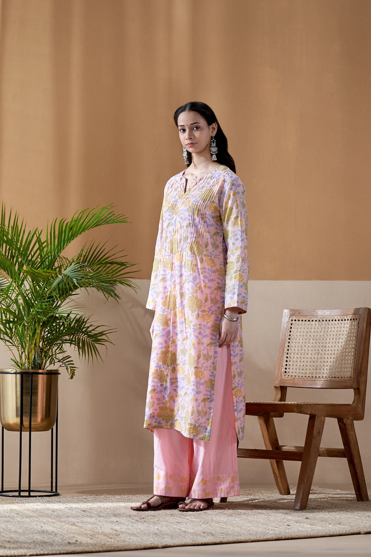 Gulab Pink Jaal Chanderi Mulmul Suit Set of 3 - Image 4