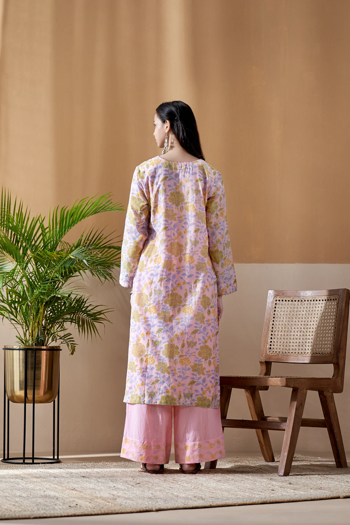 Gulab Pink Jaal Chanderi Mulmul Suit Set of 3 - Image 5