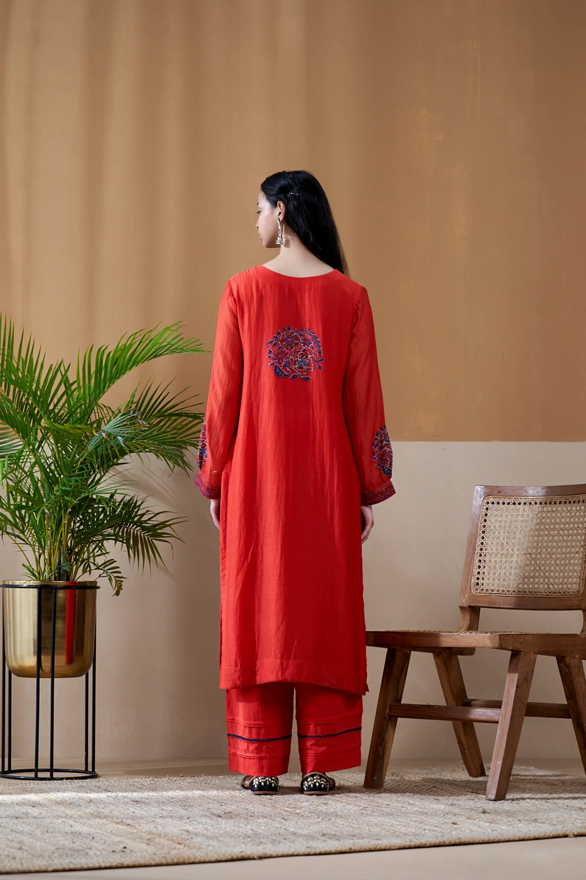 Gulab Red Chanderi Mulmul A-Line Kurta Set of 2 - Image 5