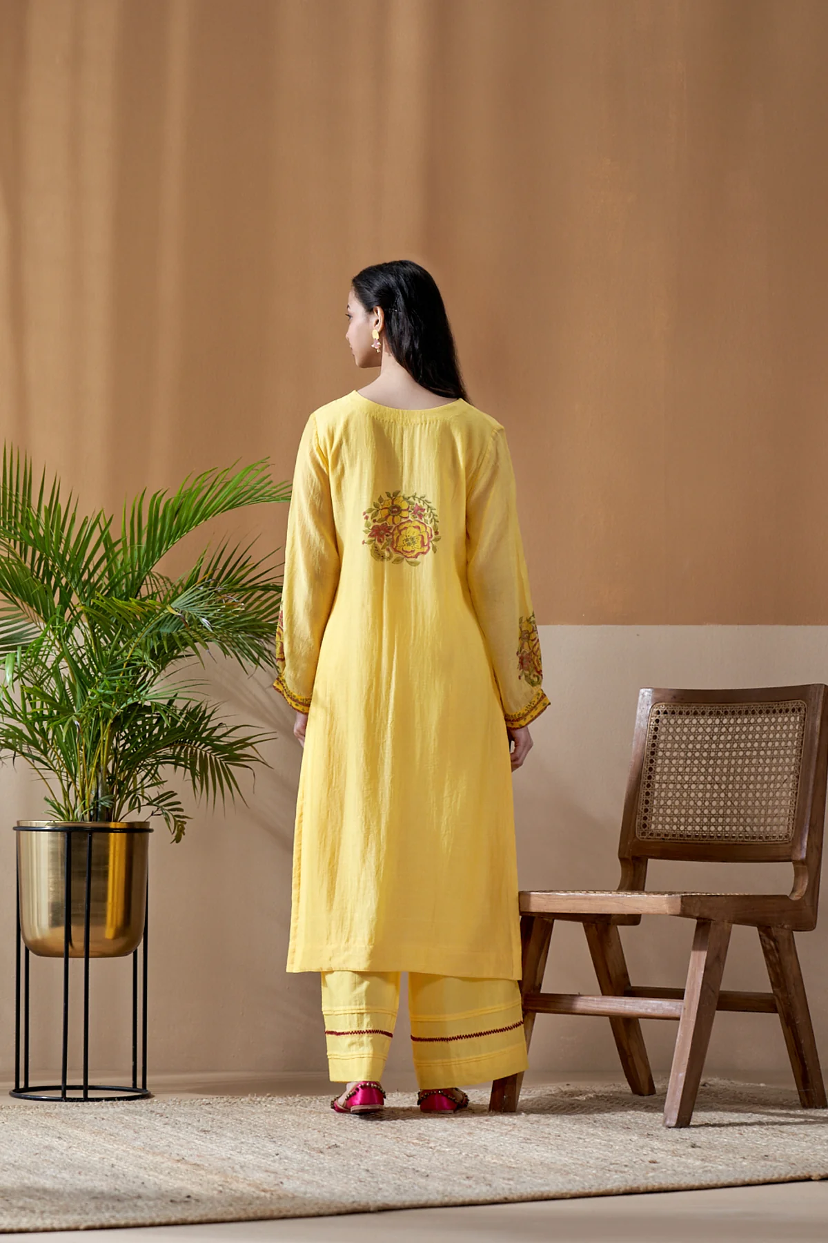 Gulab Yellow Chanderi Mulmul Suit Set of 3 - Image 3