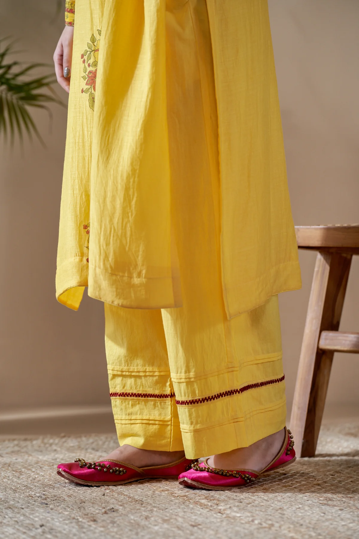 Gulab Yellow Chanderi Mulmul Suit Set of 3 - Image 6