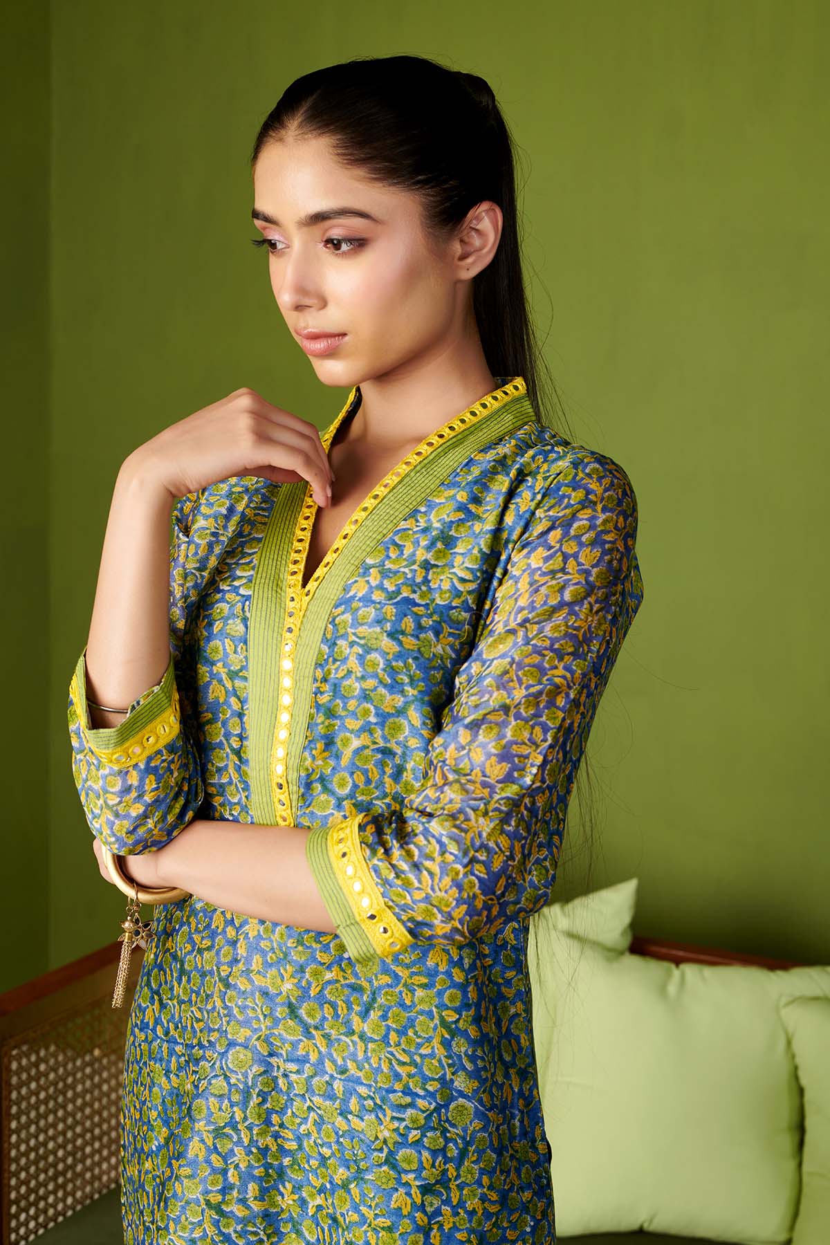 JASHN 2.O BLUE CHANDERI KURTA SET OF 3 - Image 3