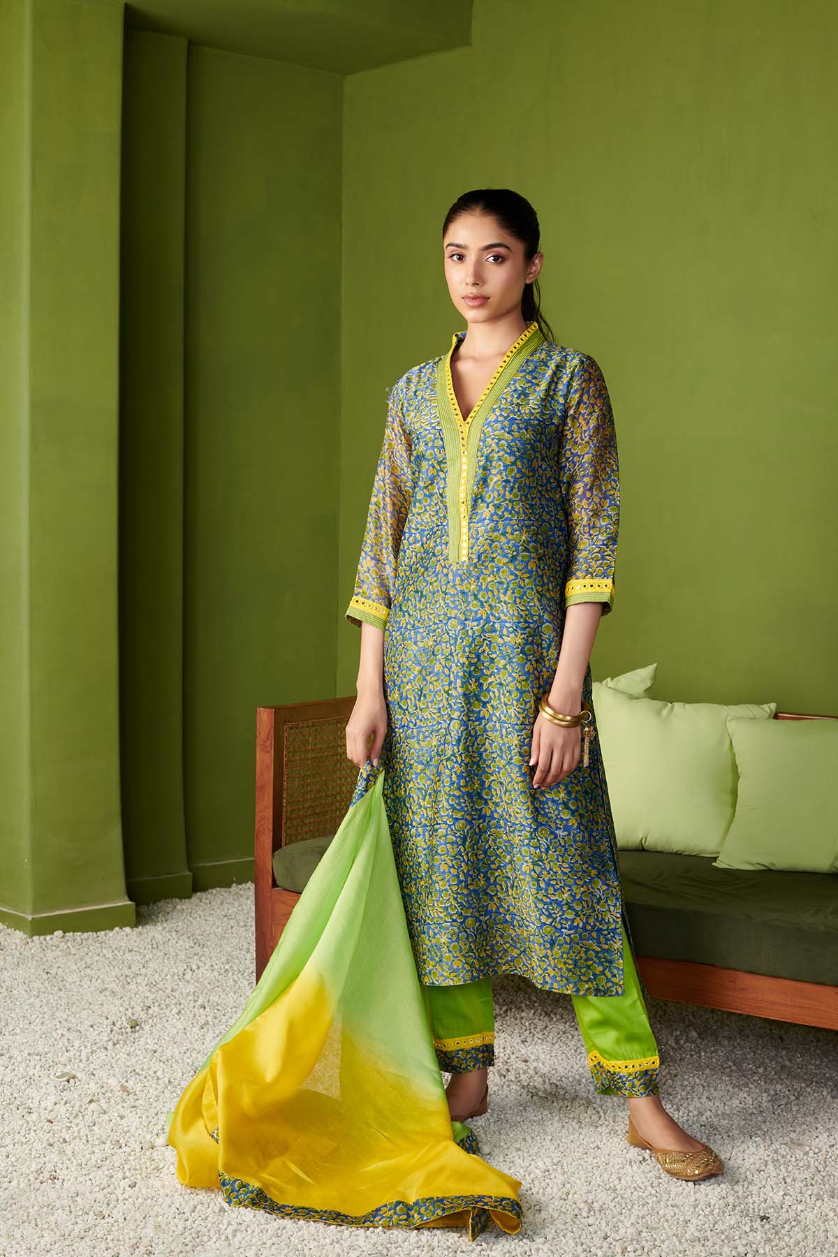JASHN 2.O BLUE CHANDERI KURTA SET OF 3 - Image 4