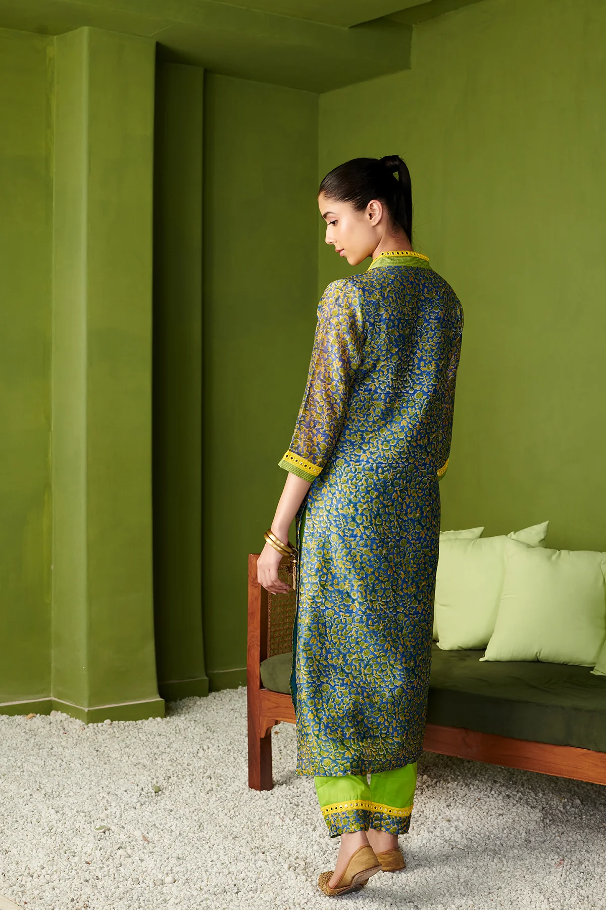 JASHN 2.O BLUE CHANDERI KURTA SET OF 3 - Image 5