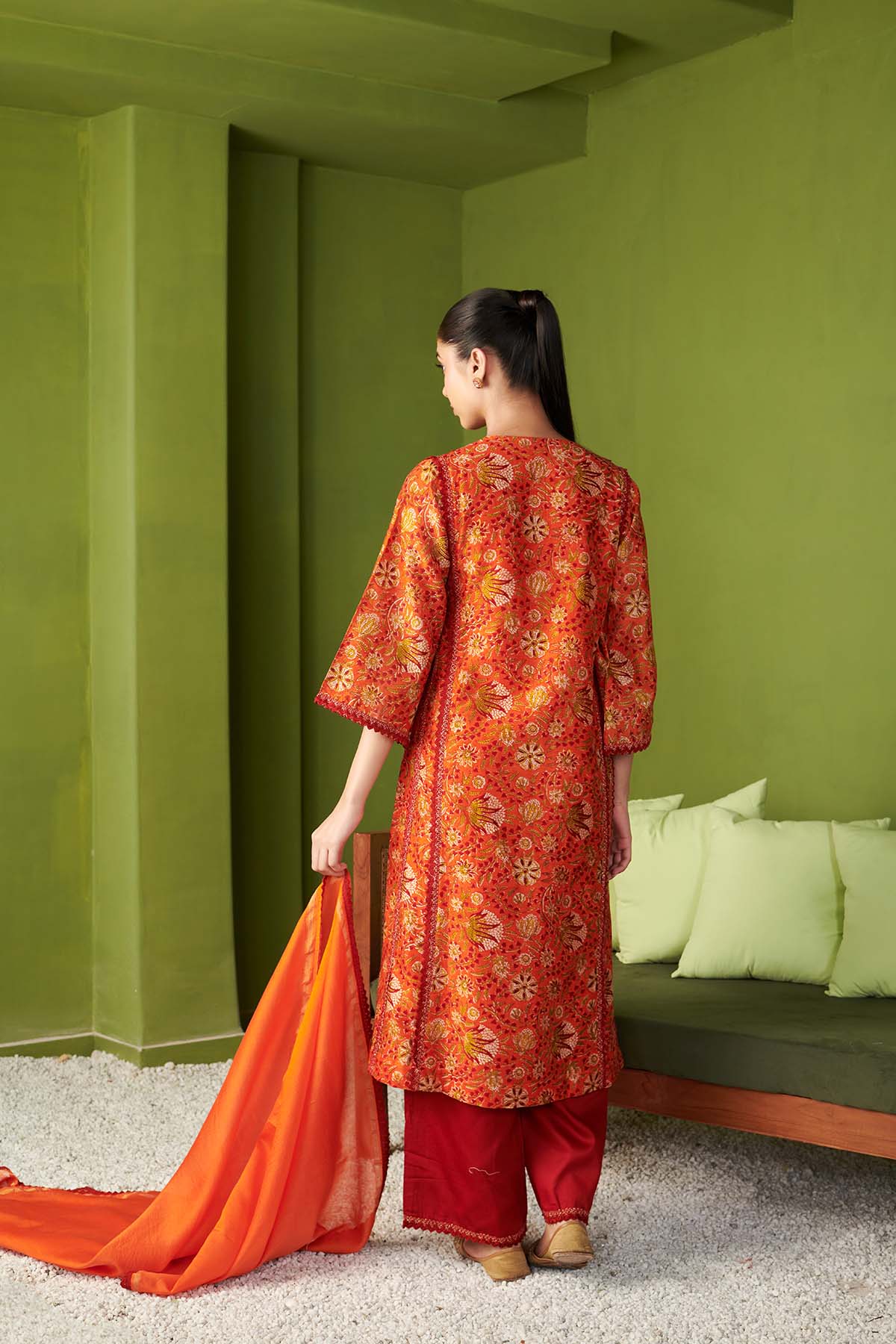 JASHN 2.O ORANGE CHANDERI KURTA SET OF 3 - Image 5