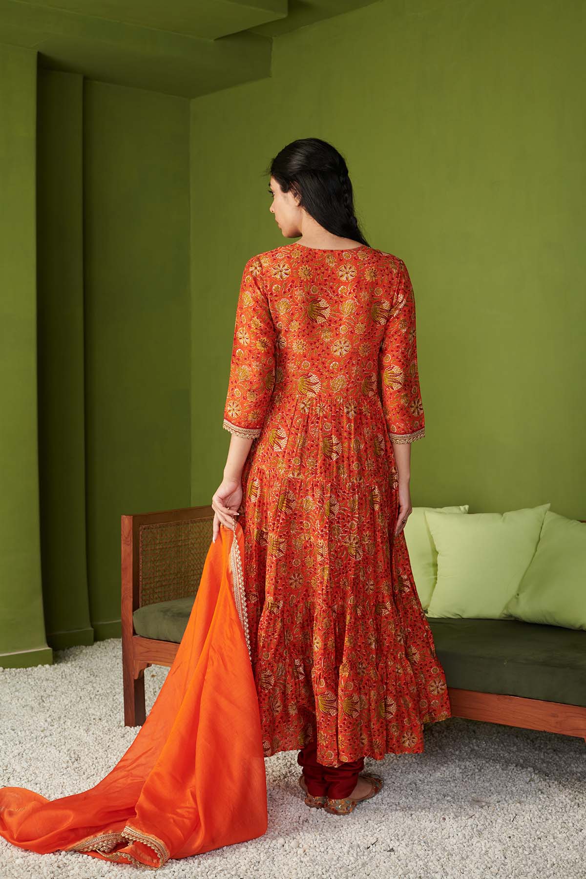 JASHN 2.O ORANGE COTTON SILK ANARKALI SET OF 3 - Image 3