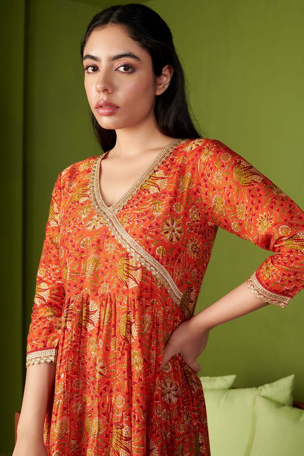 JASHN 2.O ORANGE COTTON SILK ANARKALI SET OF 3 - Image 4