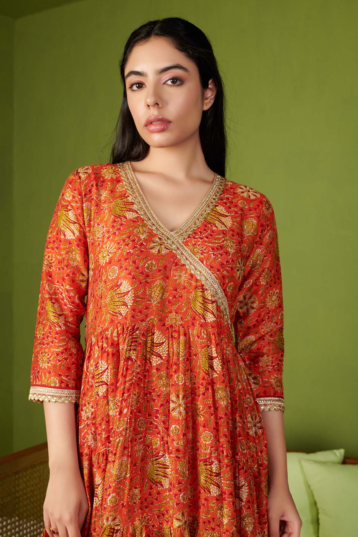 JASHN 2.O ORANGE COTTON SILK ANARKALI SET OF 3 - Image 5