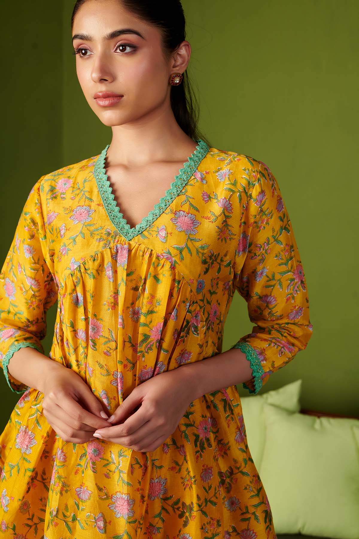 JASHN 2.O YELLOW COTTON SILK SHARARA SET OF 3 - Image 3