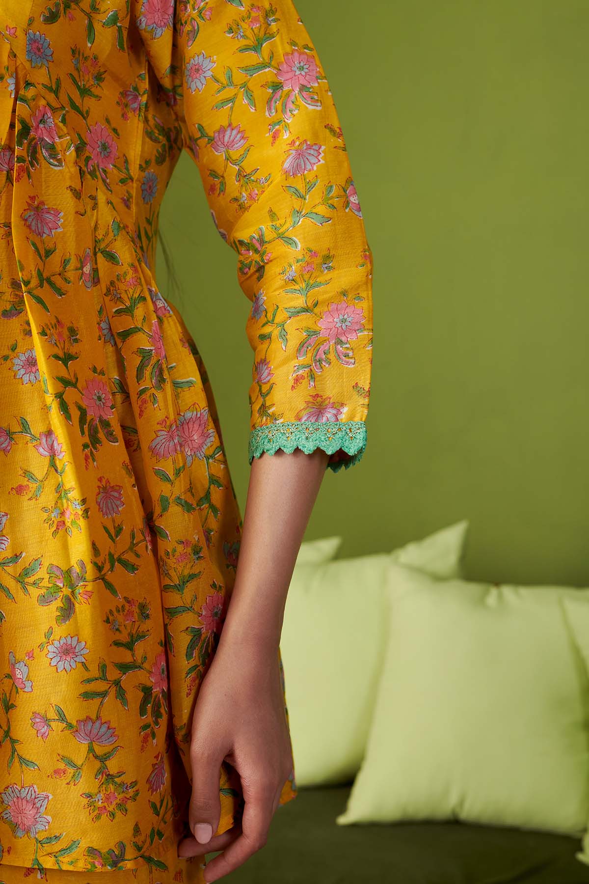 JASHN 2.O YELLOW COTTON SILK SHARARA SET OF 3 - Image 4
