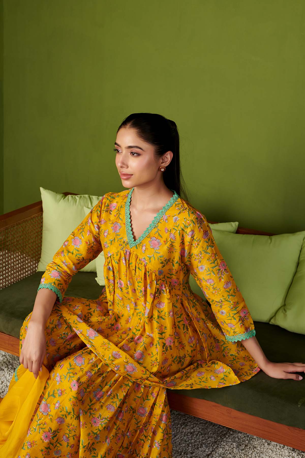 JASHN 2.O YELLOW COTTON SILK SHARARA SET OF 3 - Image 5