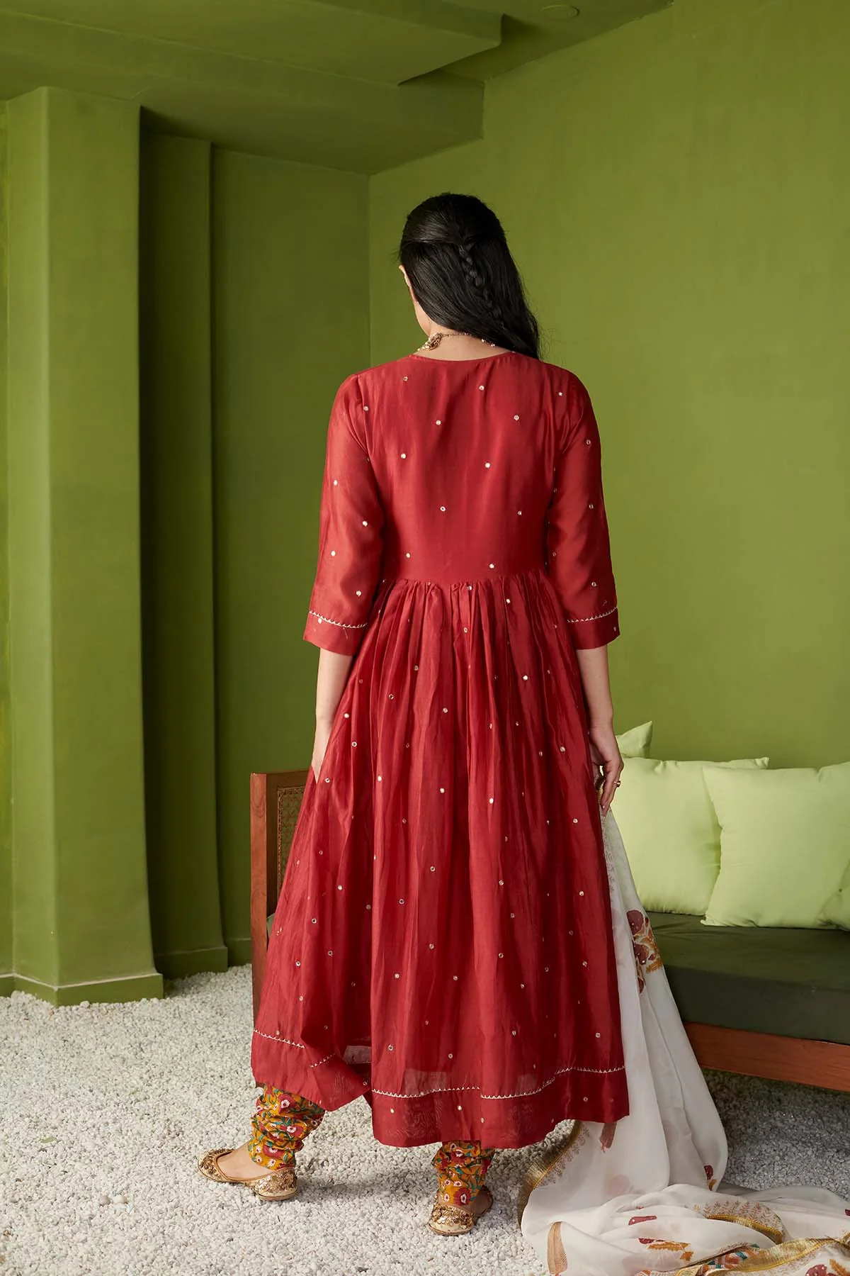 JASHN 2.O RED CHANDERI ANARKALI SET OF 3 - Image 3
