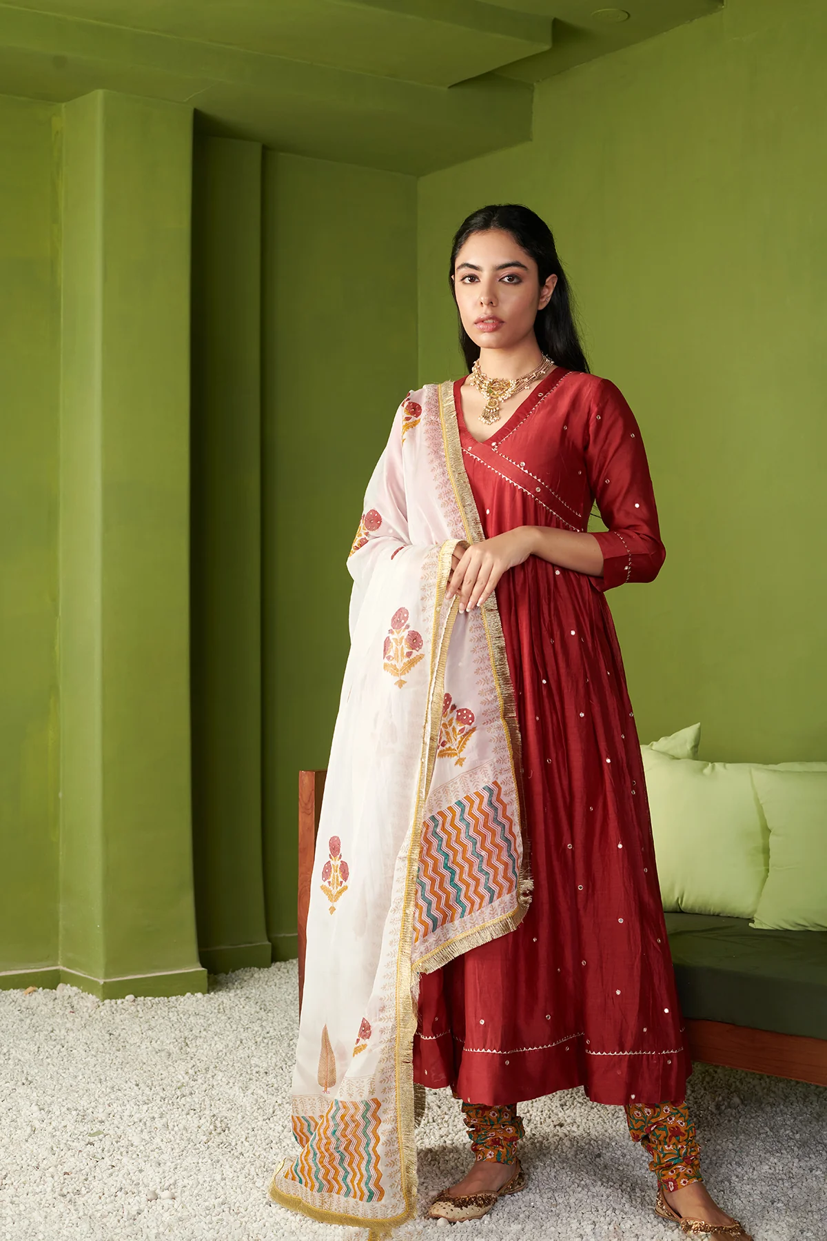 JASHN 2.O RED CHANDERI ANARKALI SET OF 3 - Image 4