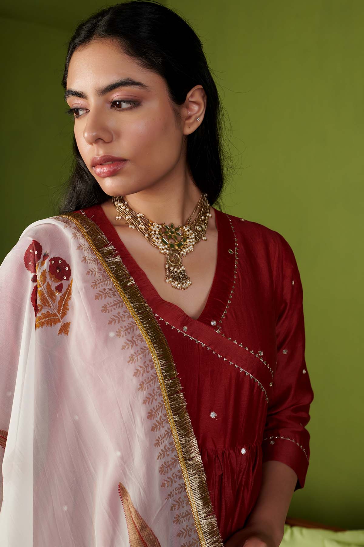 JASHN 2.O RED CHANDERI ANARKALI SET OF 3 - Image 5