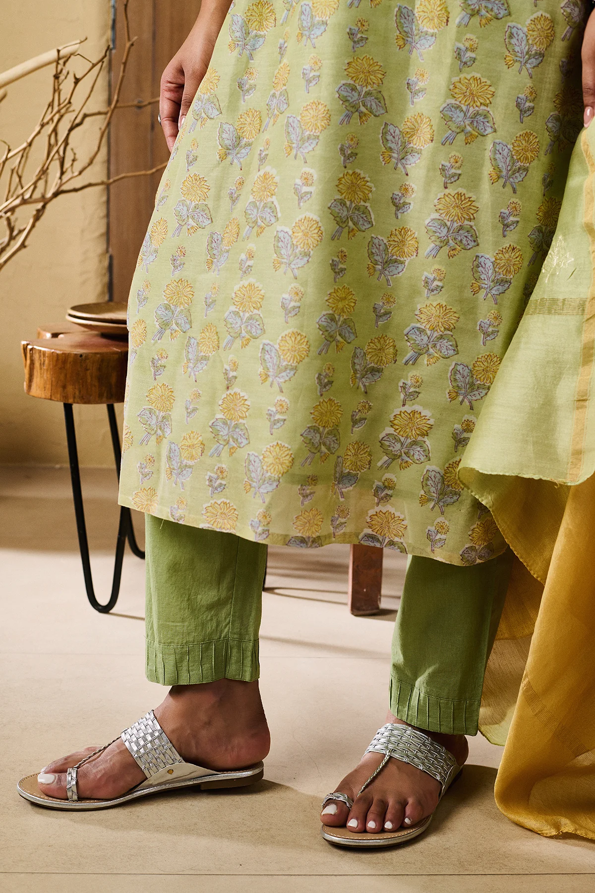 Kalindi Green Chanderi set of 3 - Image 10