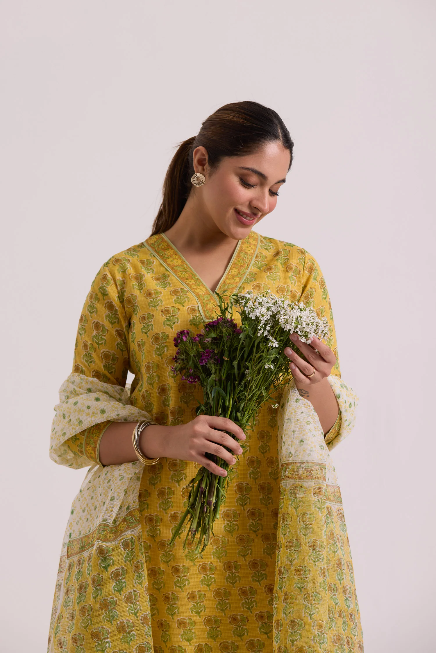 फूलWARI Yellow Buti Kota Doria Set of 3 - Image 7
