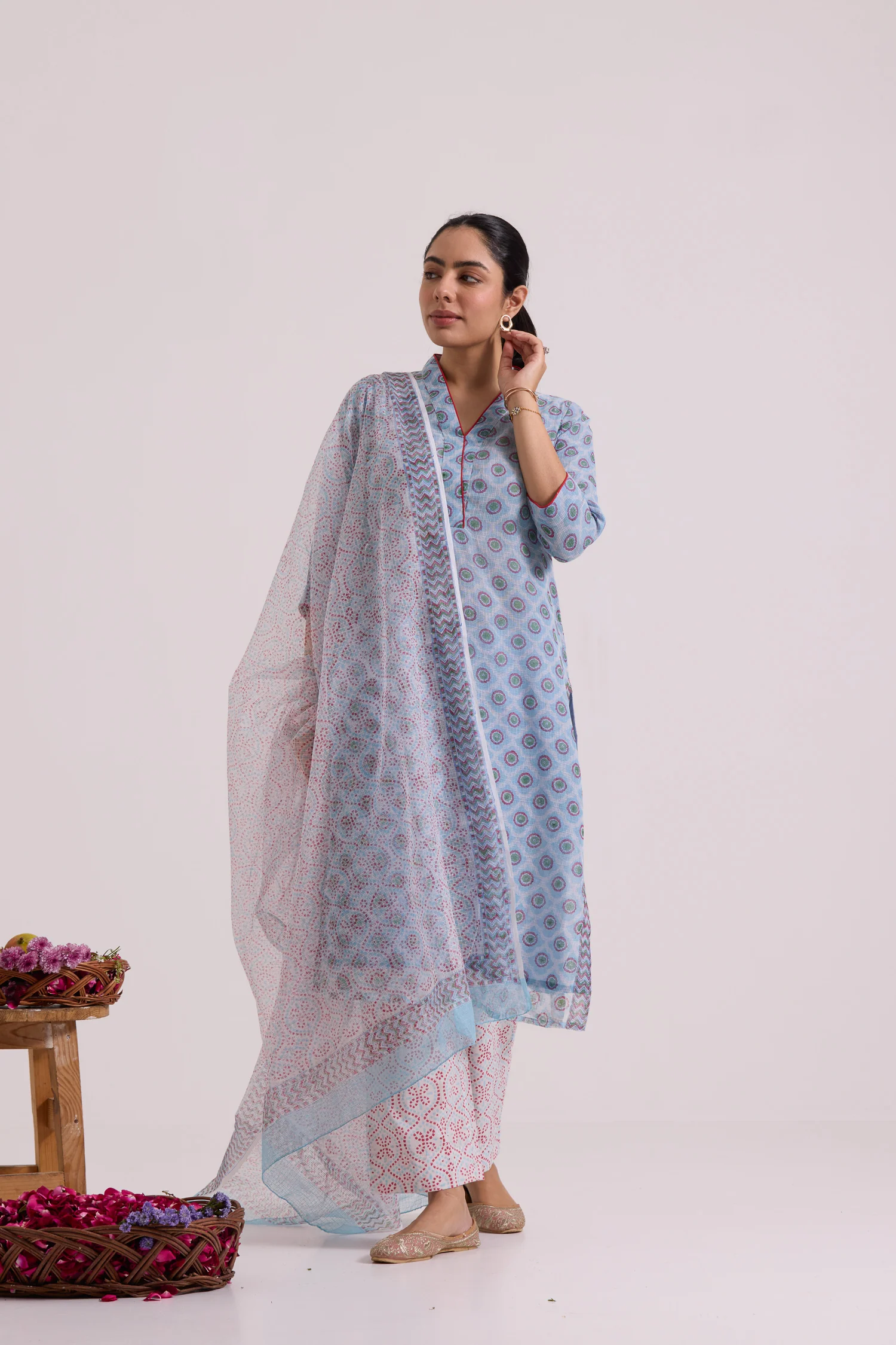 फूलWARI Light Blue Kota Doria Set of 3 - Image 6