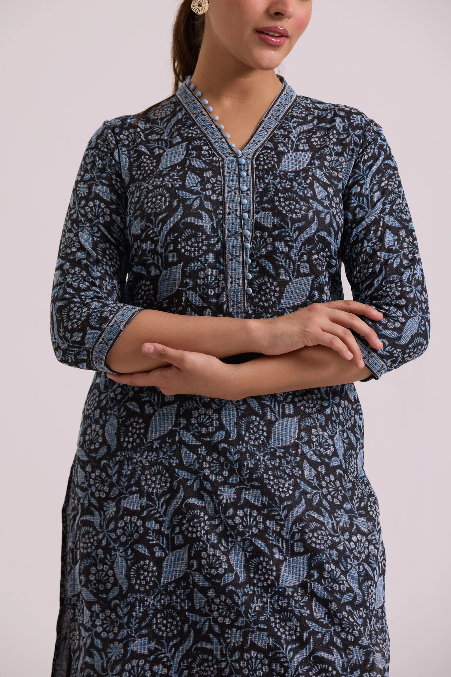 फूलWARI Black & Blue Kota Doria Set of 3 - Image 5
