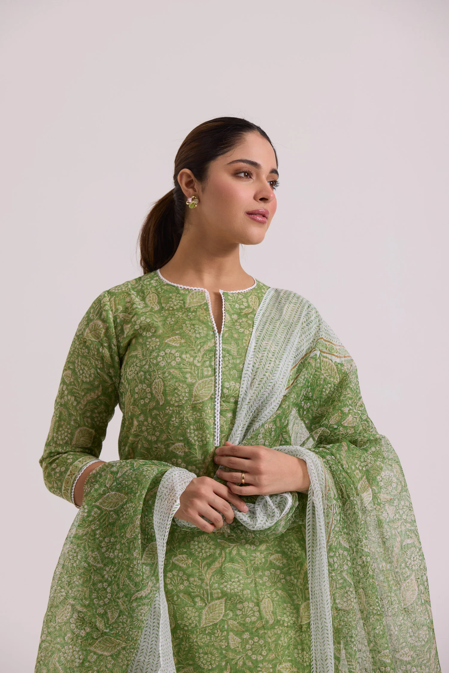 फूलWARI Lime Green Kota Doria Set of 3 - Image 6