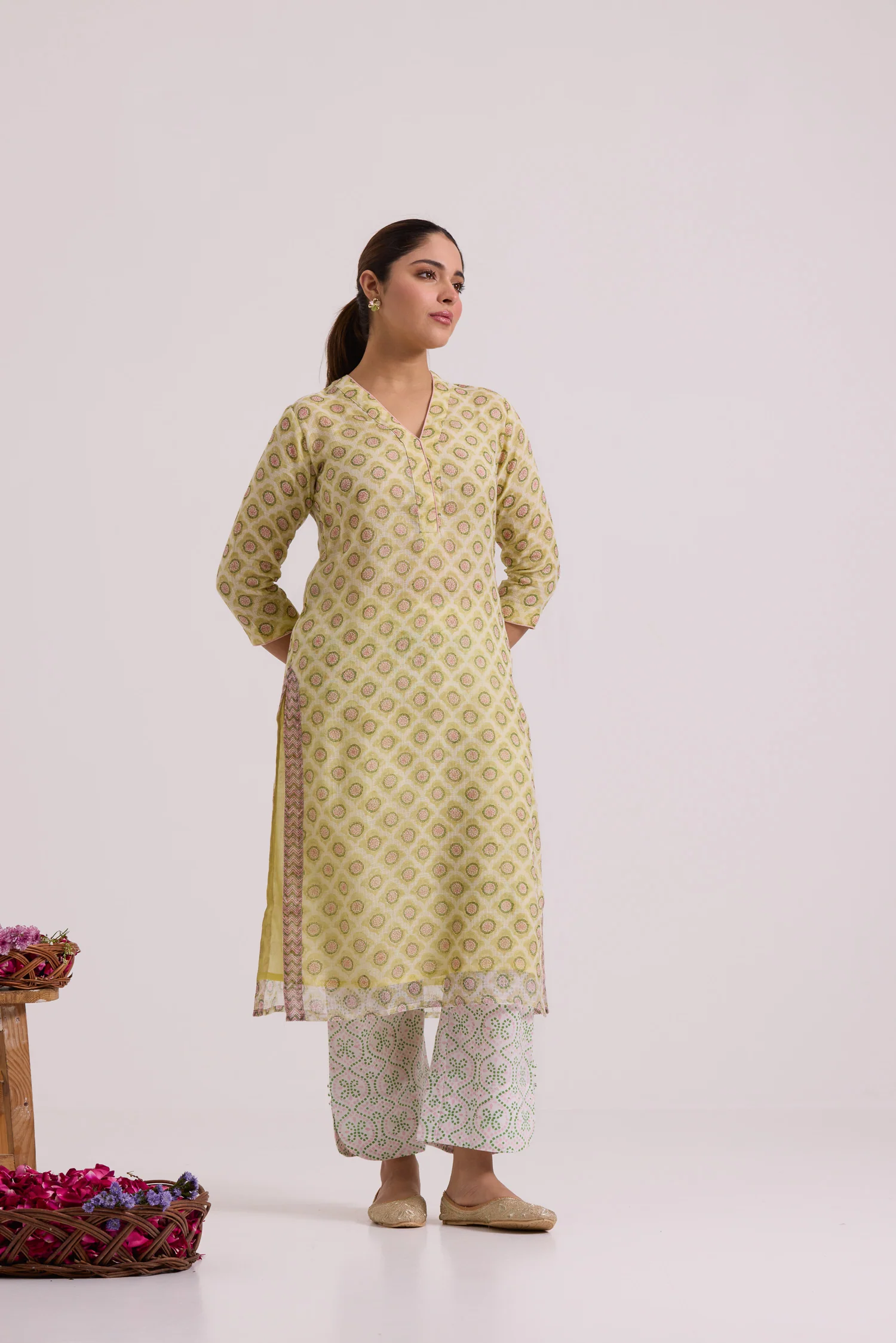 फूलWARI Olive Kota Doria Set of 3 - Image 2