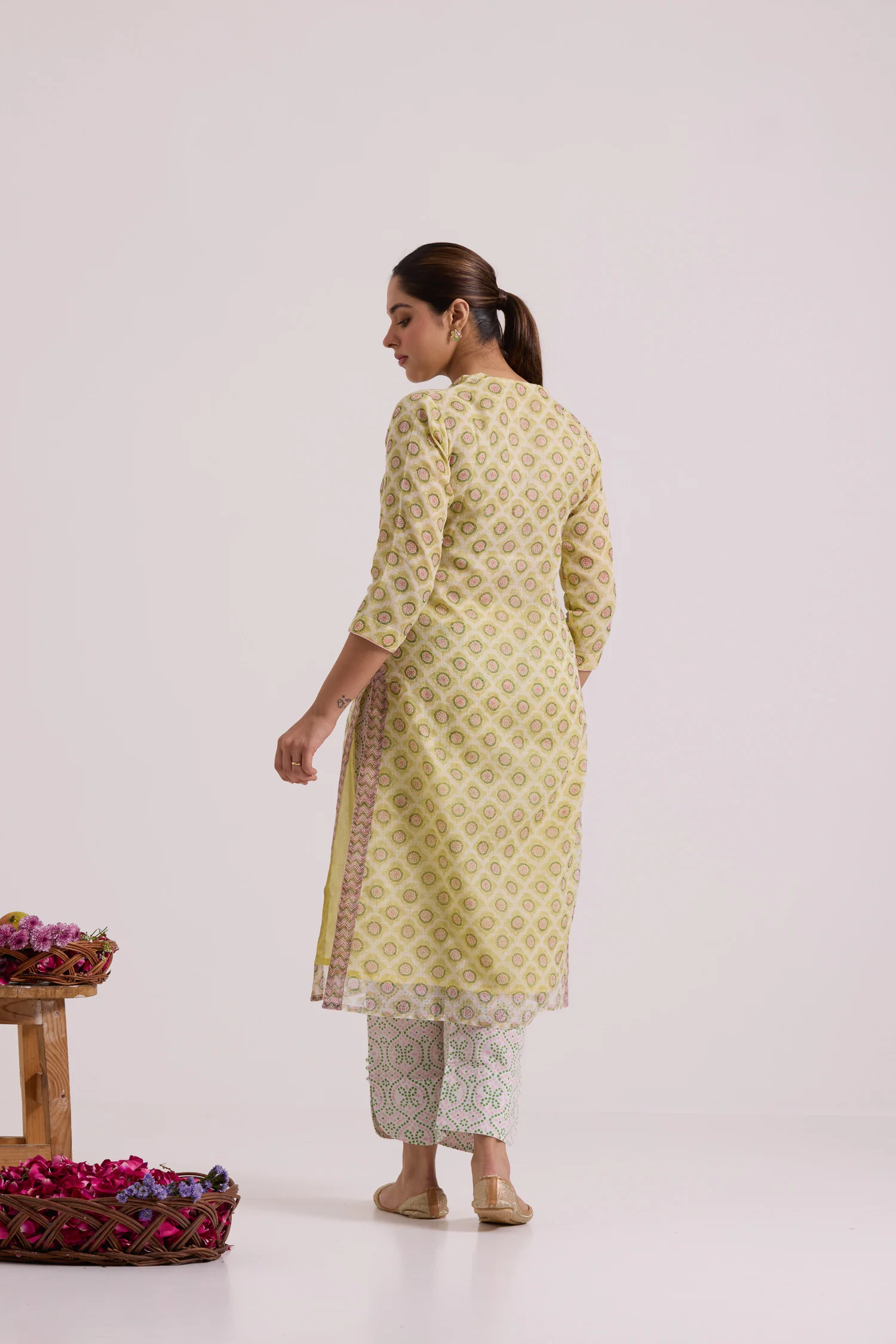 फूलWARI Olive Kota Doria Set of 3 - Image 6