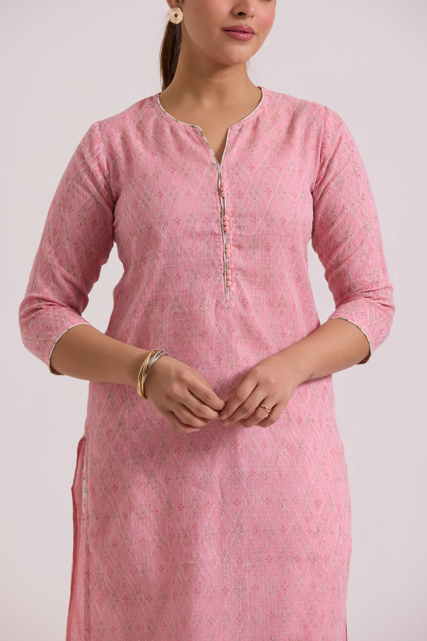 फूलWARI Pink Jaal Kota Doria Set of 3 - Image 5